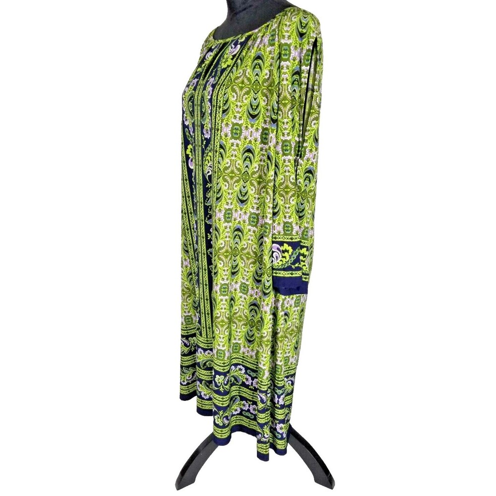 LONDON TIMES 3/4 Peek a Boo Sleeve Shift Dress 16W Keyhole Neckline Retro Green - Picture 5 of 12